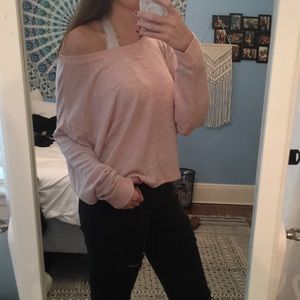 Off the shoulder baby pink sweater